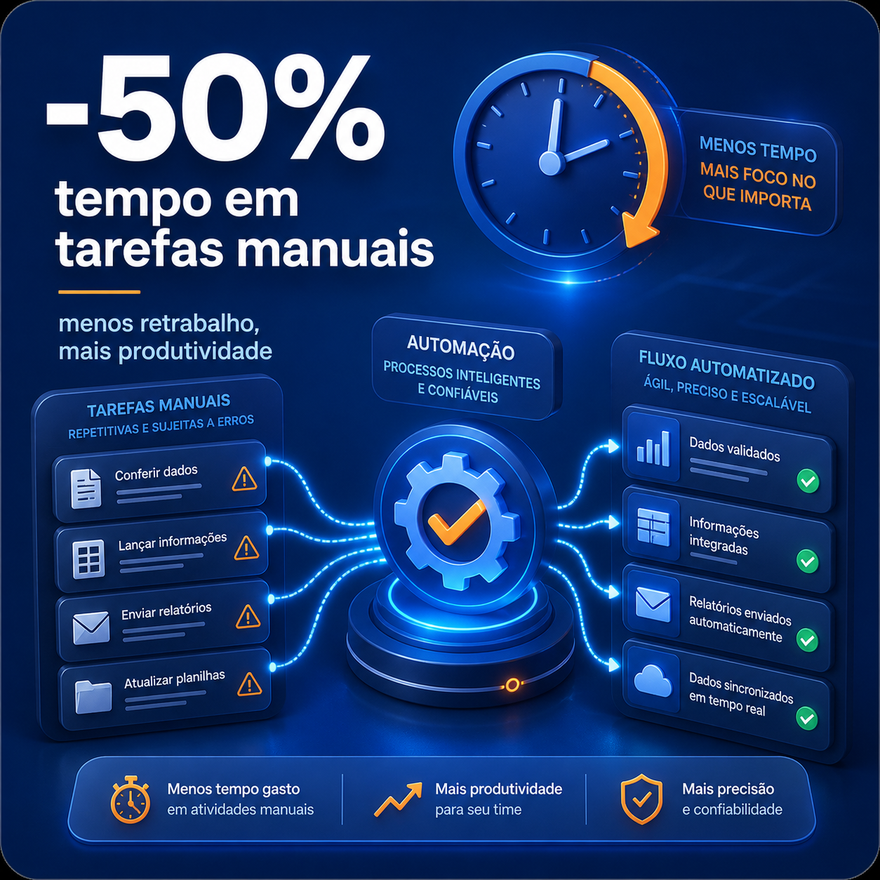 Redução de 50% em tarefas manuais e ganho de agilidade